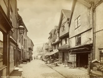 Butcher Row, středověká ulice v Coventry, Warwickshire, c1880