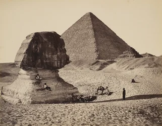 Sfinga, Velká pyramida a dvě menší pyramidy, Ghizeh, Egypt