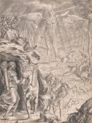 Dido a Aeneas se ukrývají v jeskyni