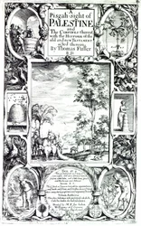Titulní strana k „Pisgah-sight of Palestine“ od Thomase Fullera vydané v roce 1650