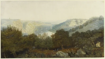 The Avon Gorge with Clifton and the Hotwells, Bristol, c.1820 (wc & bodycolour přes grafit na tkaném papíře)