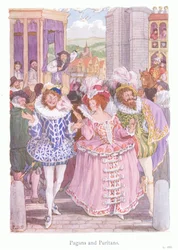 Pohané a puritáni (barevná litografie)