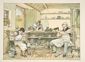 Švec, z knihy Čtyři a dvacet dělníků, vyd. 1900 (barevná litografie)