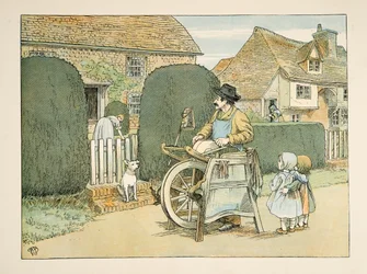 Brousek na nože, z knihy Four and Twenty Toilers, pub. 1900 (barevná litografie)
