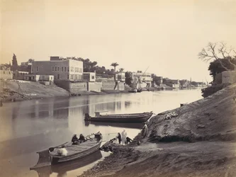 Břehy Nilu v Káhiře, ca. 1857, tištěná 70. léta 19. století.