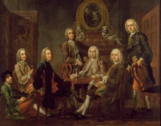 Portrét skupiny pánů s umělcem, kolem roku 1745 (olej na plátně)