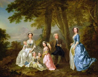 Samuel Richardson sedí se svou druhou rodinou