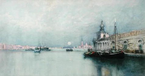 Východ měsíce na Canal Grande (akvarel na papíře)