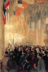 Bohoslužba v Notre-Dame na poděkování za vítězství po Velké mezinárodní válce