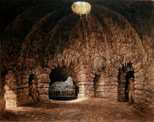 Interiér jeskyně, Stourhead (akvarel na papíře)
