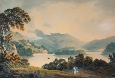 Jezero Loch Lomond u Lussu s Ben Lomondem na severu (akvarel)