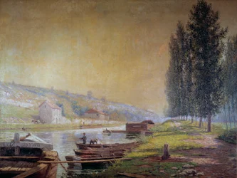 Le canal du Loing a Moret, 20. století (olej na plátně)