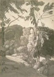 No.1091 A Wooded Landscape (Scene at Indinowle) 1783 (tužka, pero a inkoust s lazurou na papíře)