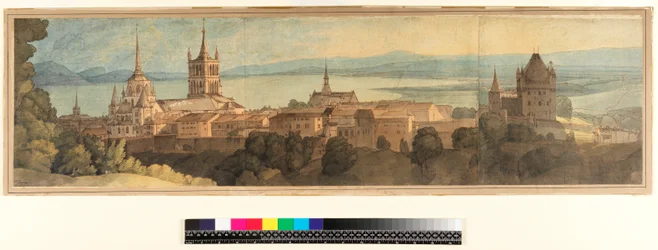 No.1483 Pohled na Lausanne, 1781 (wc, tužka a inkoust na papíře)