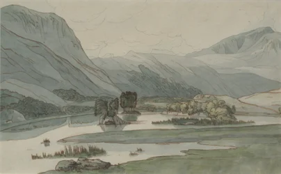 Rydal Water with the Grasmere Hills, 1786 (tužka s perem a inkoustem a wc na papíře)