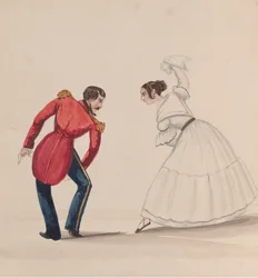 Peruánský muž a žena tančící na Zamacueca, ze skupiny kreseb zobrazujících..., ca. 1848.