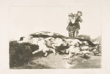 Plate18 z The Disasters of War Los Desastres de la Guerra: Pohřbte je a zachovejte klid..., 1810.