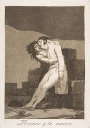 Deska 10 z Los Caprichos: Láska a smrt Láska a smrt, 1799.
