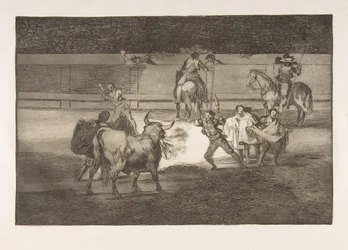 Deska 31 Tauromaquia: Banderillas s petardami., 1816.