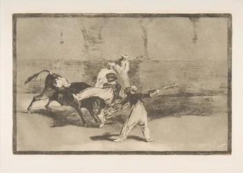 Deska 8 z cyklu „Tauromaquia“: Maur zachycený býkem v aréně, 1816.