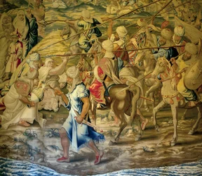 Les soldats arabe - Detail de la conquete de Tunis (Tunisko) - Tapisérie od Francisca a Cornelia Van der Ggot (18. století), tkaná v královské továrně na gobelín, polovina 18. století, po 16. století tapisérie Willem de Pannemaker - (Tunis Dobytí