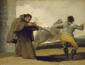 Friar Pedro střílí El Maragato, když jeho kůň utíká, kolem roku 1806
