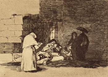 Dobročinnost jedné ženy. 1810-1820. (15,5 x 20,6 cm). List 49 z cyklu „Hrůzy války“. Španělsko. Madrid (autonomní společenství). Madrid. Národní knihovna
