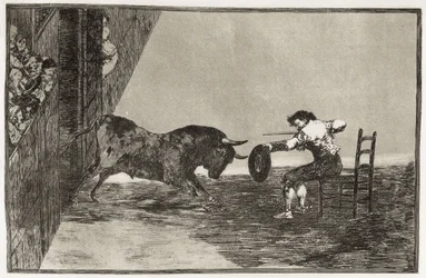 Odvaha Martincha (pravděpodobně Antonia Ebassuma) v aréně v Zaragoze. 1816. (24,9 x 35,7 cm). List 18 z cyklu „Umění býčích zápasů“. Španělsko. Madrid (autonomní společenství). Madrid. Národní knihovna