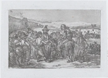 Talíř 14: velká skupina lidí venku, možná skupina herců, ze série o..., 1850.