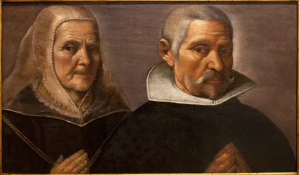 Portrét modlícího se páru věku. Obraz Francisco Pacheco (1564-1644), kolem roku 1630. Muzeum výtvarných umění v Seville, Španělsko.