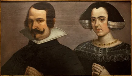 Portrét mladého páru se modlí. Obraz Francisco Pacheco (1564-1644), kolem roku 1630. Muzeum výtvarných umění v Seville, Španělsko.