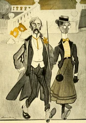 Anglický pár ve Francii zesměšňovaný pro jejich zvláštní smysl pro módu, 1903