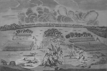 Správný pohled na bitvu u města New Orleans 8. ledna 1815, ca. 1816.