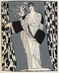 Blanc et noir. Žena v kostýmu navrženém roku 1855 Johnem Redfernem, ilustrace z "La Gazette du Bon Ton"