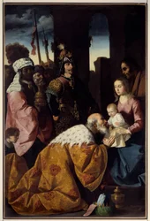 Klanění tří králů Obraz Francisco de Zurbaran (1598-1664) 1638 Ne. 2,61 x 1,75 m. Grenoble, Muzeum výtvarných umění