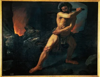 Herkules a Cerberus (malba na plátně)