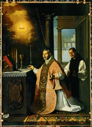 Kněz Cabanuelas z Toleda při mši svaté v roce 1420... (malba na plátně)