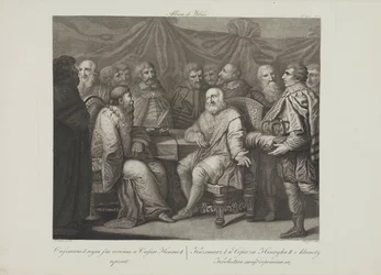 Setkání Kazimíra I. restaurátora s císařem Jindřichem III. Smuglewicz, Franciszek (1745-1807). Litografie, konec 18. stol.. Soukromá sbírka