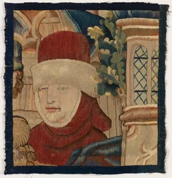 Malý fragment tapisérie zobrazující hlavu muže, konec 15. století (vlna)