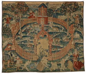 Gobelín, Park au Cerfs, vlámský nebo francouzský, vyrobený cca 1500 (vlna)