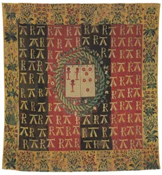 Armorální tapisérie mille-fleurs zobrazující paže Roberta Chabota a Antoinetty d"Illiersové, kolem roku 1503