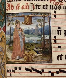 MS.41.f.84r Bůh obklopený ptáky a zvířaty, Antifona pro Septuagesima (3. neděle před půstem), kolem 1490-1500 (vellum)