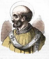 Starověk: zobrazení papeže Sixta II. (Sixtus nebo Sisto) (258) Kresba z „“ Misteri del Vaticano““ od Franca Mistraliho