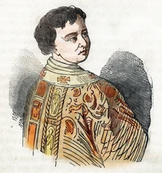 Středověk: zobrazení papeže Benedikta IX. (benedetto, Benedikt nebo Benedictus) (1032-1044) Kresba z „Misteri del Vaticano“ od Franca Mistraliho