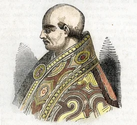 Středověk: zobrazení papeže Urbana IV. (Urban nebo Urbanus nebo Urbano) (1261-1264) Kresba z „Misteri del Vaticano“ od Franca Mistraliho