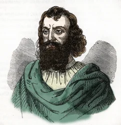 Portrét císaře Justiniána I. (482-565) (Justinián I.) kresba z „I misteri del vaticano“ od Franca Mistraliho 1843