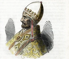 Portrét papeže Adriena IV (Nicolas Breakspear (nebo Breakspeare)) (1100-1159) (Adrian, adrianus nebo adriano) Kresba z „Misteri del vaticano“ od Franca Mistraliho