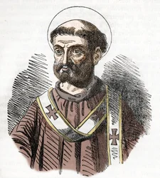 Portrét papeže Libere (Liberius) (352-366) Rytina z „I misteri del vaticano“ od Franca Mistraliho 1843