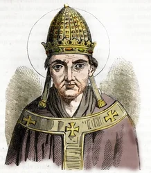 Portrét papeže Silvestra I. (Silvestre nebo Sylvester nebo Silvestro) (314-335) - Kresba z „Misteri del Vaticano“ od Franca Mistraliho