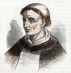 Portrét svatého Dominika z Guzmanu (1170-1221), zakladatele dominikánského řádu (Svatý Dominik) Kresba z „Misteri del Vaticano“ od Franca Mistraliho